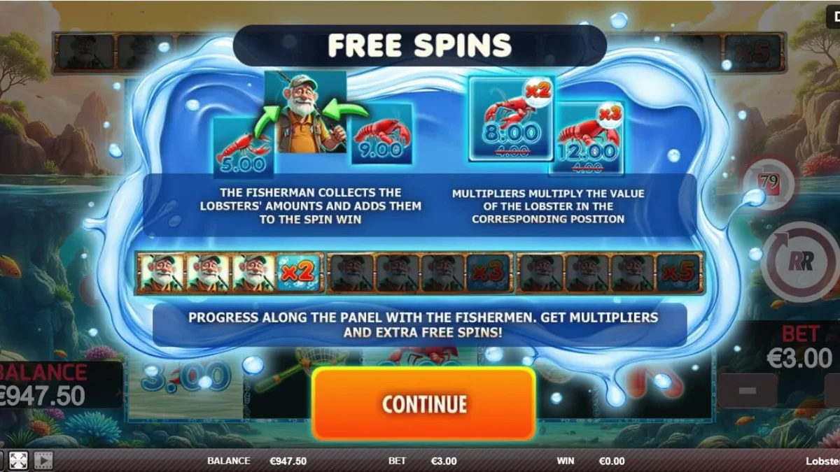 Tampilan visual slot Lobster Splash dengan tema bawah laut yang cerah