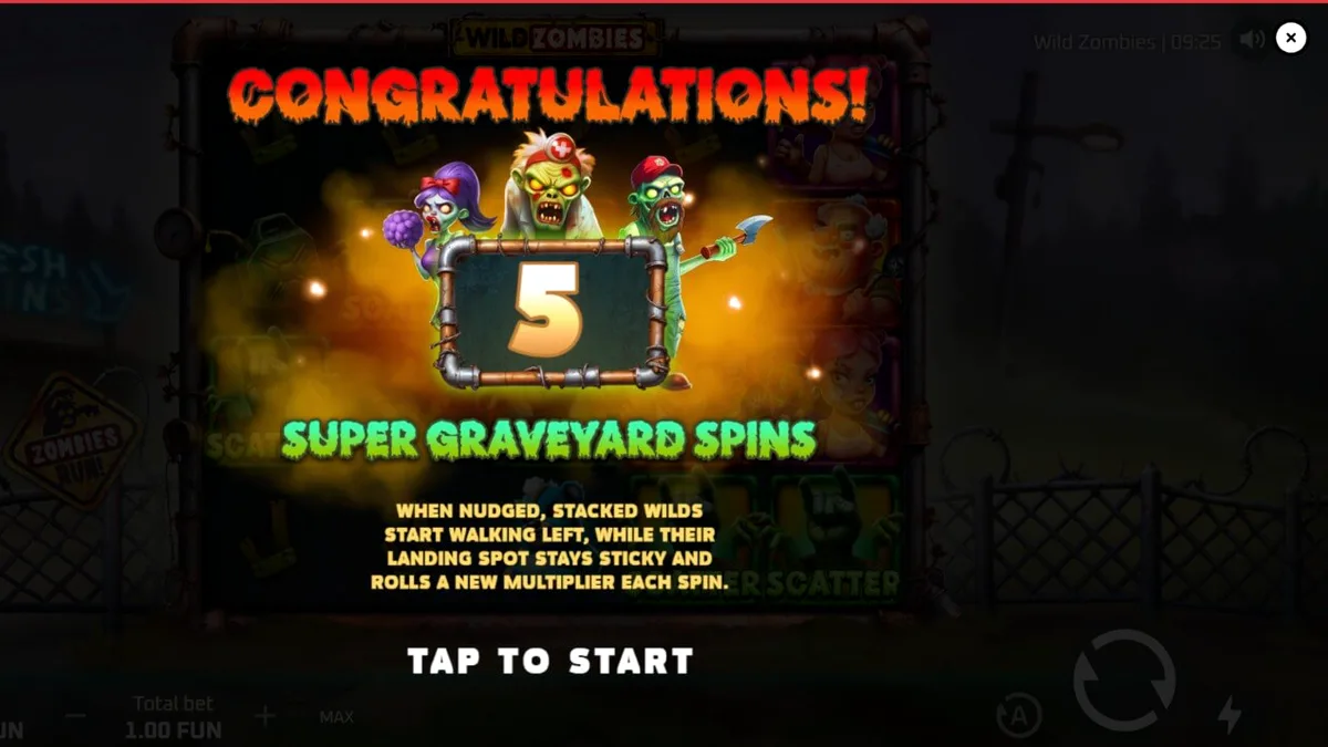 Tampilan visual slot Wild Zombies dengan nuansa apokaliptik yang penuh warna dan karakter zombie unik.